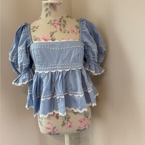 Blue Ruffled Women's Top